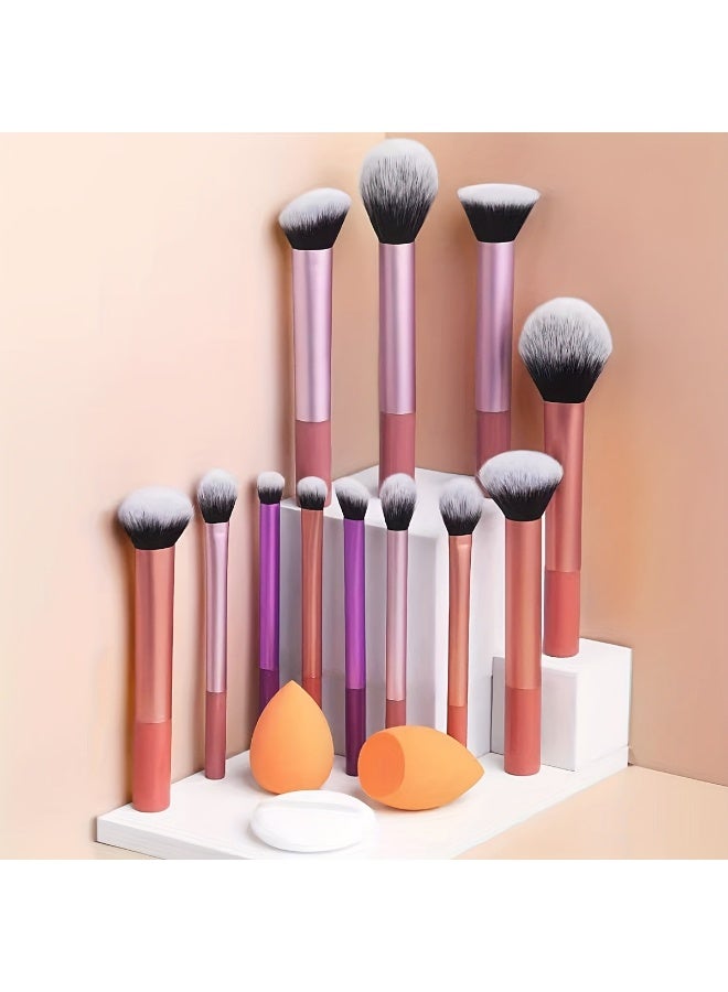 JUMEI 15-Piece Professional Makeup Brush Set – 12 Essential Brushes, 2 Beauty Sponges & 1 Powder Puff for Flawless Makeup | Perfect for Beginners & Pros - Image 1